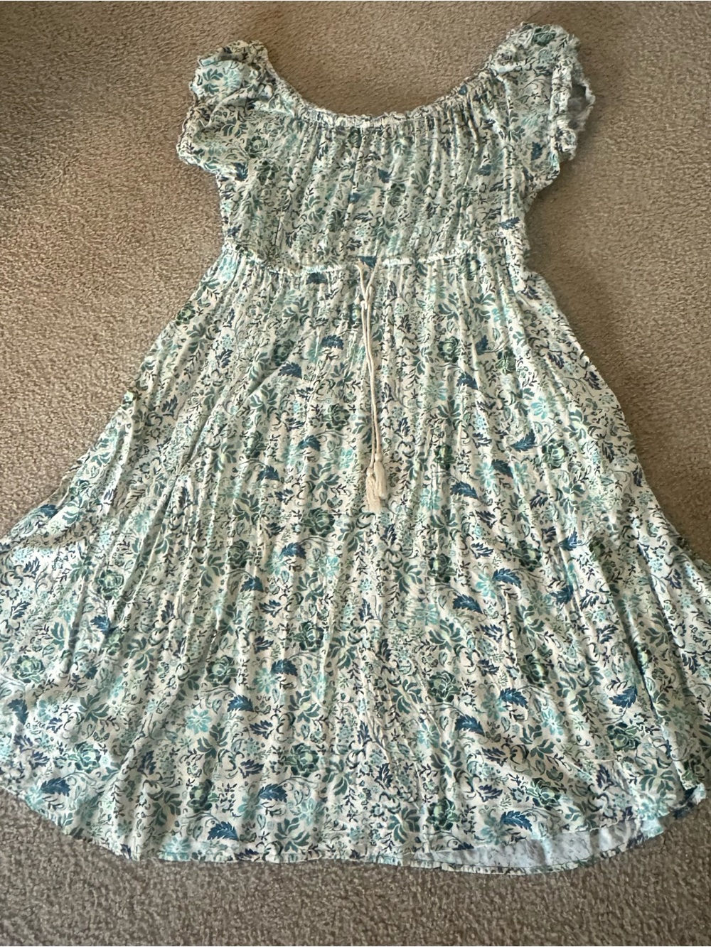 torrid White and Blue Floral Midi Dress with Drawstring Waist